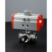 三通螺纹气动球阀，防爆型反馈气动不锈钢球阀，L型分流三通丝口球阀